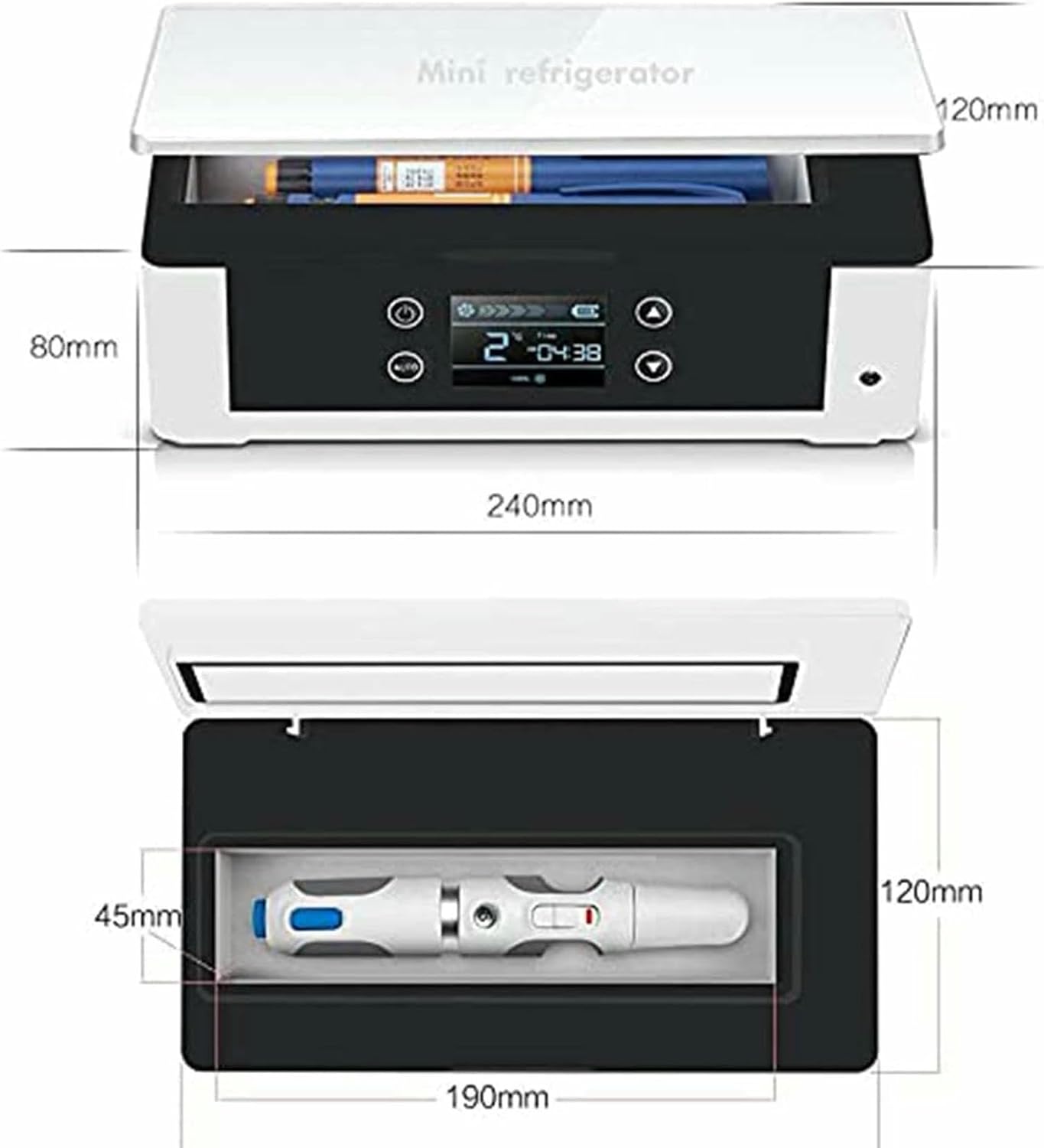Insulin Refrigerator, Mini Cooler, Large Capacity Portable Refrigerated Box Insulin - Refrigerator Portable Electric Cooler Interferon Insulin Drug for Car or Home Travel,1battery