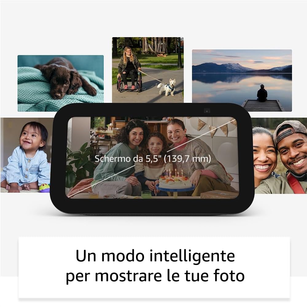 Echo Show 5 (Ultimo modello), Azzurro + Ring Videocamera esterna Plus a batteria, Bianco, guarda la tua videocamera su Echo Show, con Accesso Anticipato ad Alexa+