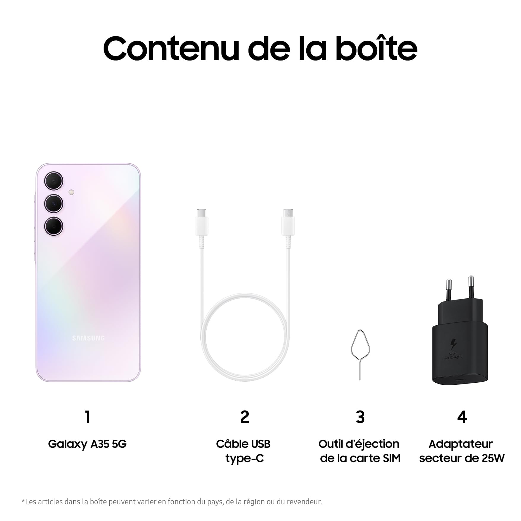 Samsung Galaxy A35 5G, Smartphone Android, 128 Go, Chargeur Secteur Rapide 25W Inclus [Exclusivité Amazon], Smartphone déverrouillé, Lilas, Version FR