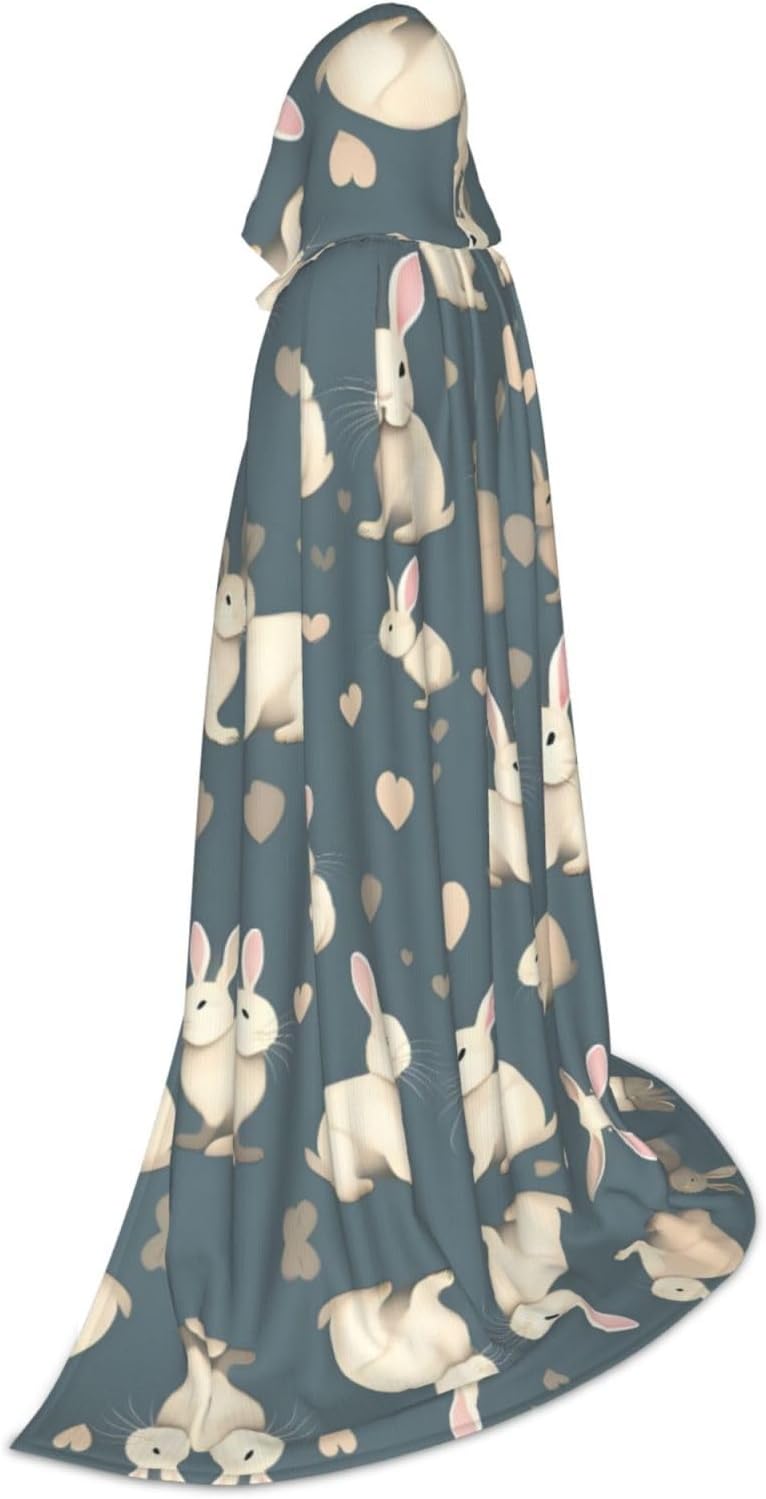 Rabbit background print Wizard Hooded Robe Medieval Cape Renaissance Cloak for Men Women Halloween Costume