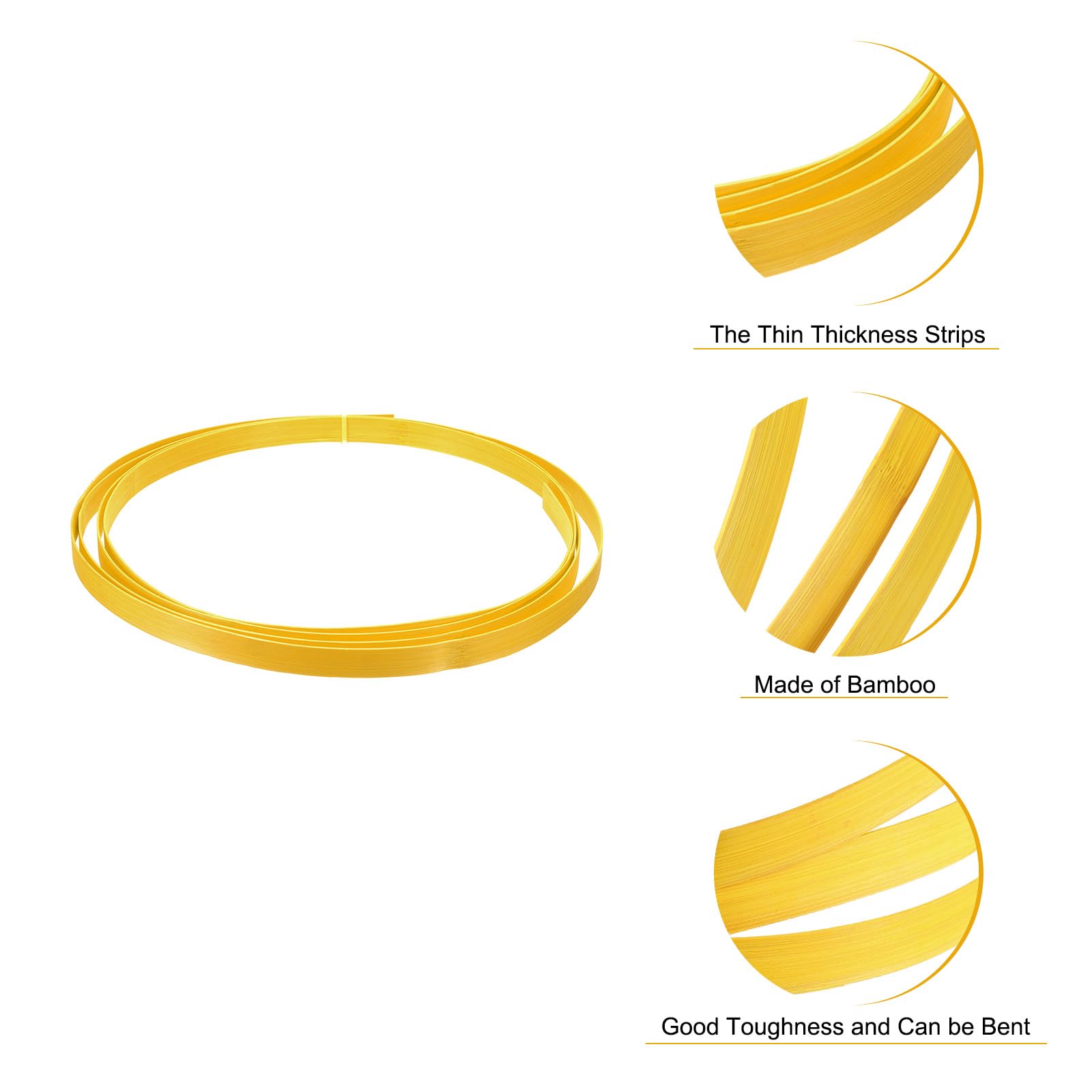 QUARKZMAN 3 Strisce Bambù Per Intreccio 10 Ft X 0.6" Strisce Per Artigianato Superficie Liscia Strisce Piatte Canna Per Intreccio Cesti Vimini Per Fai Da Te Artigianato (Giallo)
