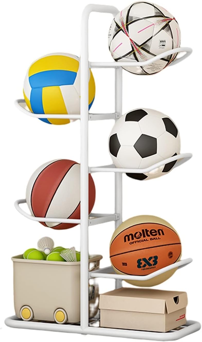 Gold Vertical Ball Storage Rack, Rolling Basketball Training Stand, Durable Curved Metal Frame, Easy to Use Basketball Holder, Size: 86x24x58cm, Perfect for Coaches
