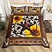 Abstract Cow Skin Print Kids Duvet Cover Set King Size,Western Star Wooden Board Bedding Set,Girls Boys Adults Room Decor,Sunflowers Butterfly Rustic Comforter Cover,Brown Quilt Cover,2 Pillowcases