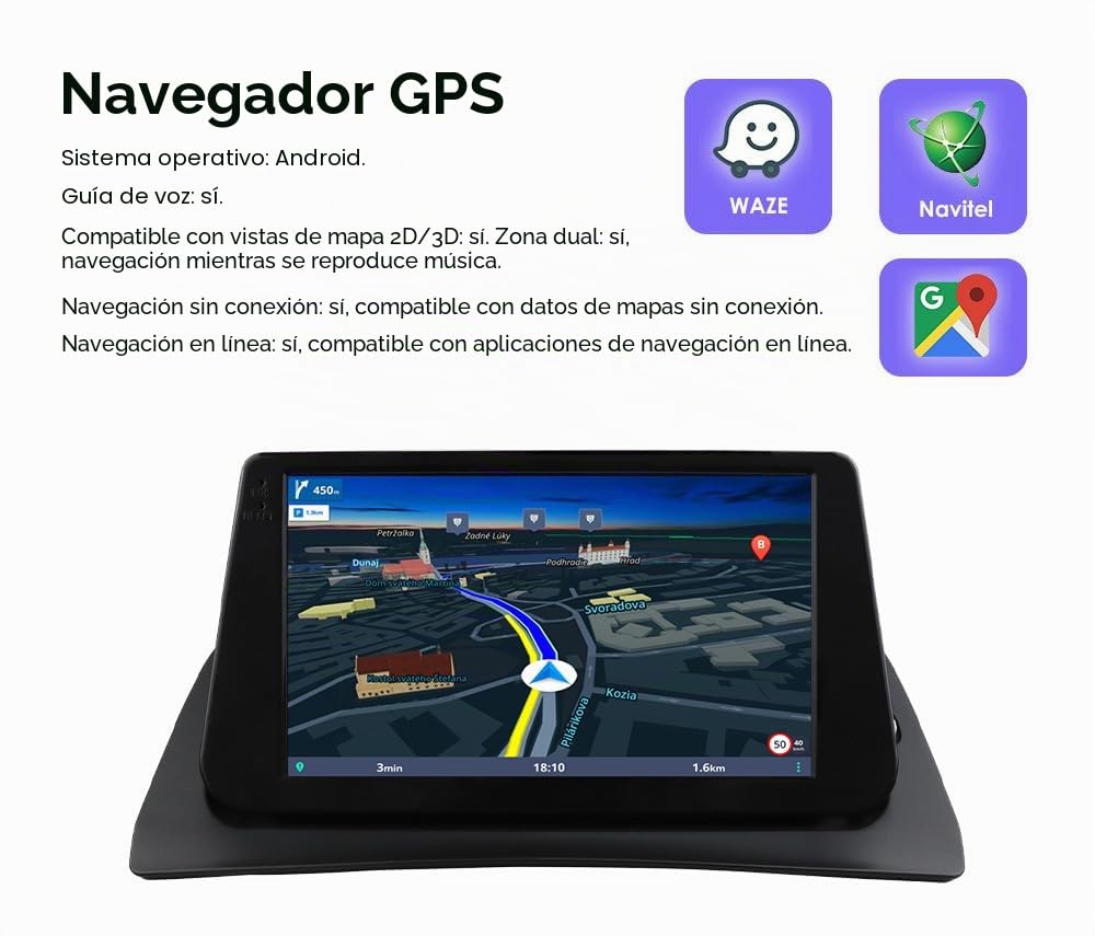 Radio de coche Android 14 de 9 pulgadas para Renault Kangoo 2009 – 2018, compatible con coche inalámbrico Carplay/Android, control del volante, WiFi/4G, AM/FM 4 núcleos, 2 GB y 64 GB