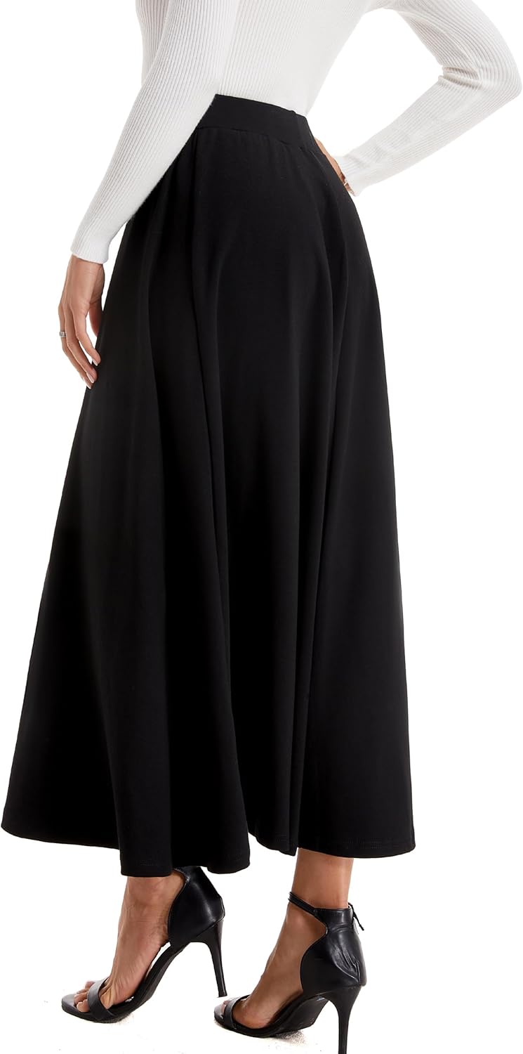 Womens Fall Winter Elastic Waist Long Skirts A Line Ankle Length Vintage Skirt - Image 3
