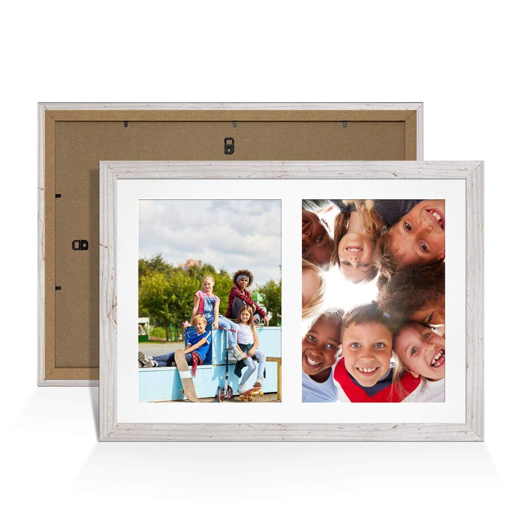 Procut Global 20X14 White Rustic Photo Frames For Multiple Pictures with White Mount-Modern Collage Frame with 2 Apertures (2x) A4-Engineered Wood with Shatterproof Perspex