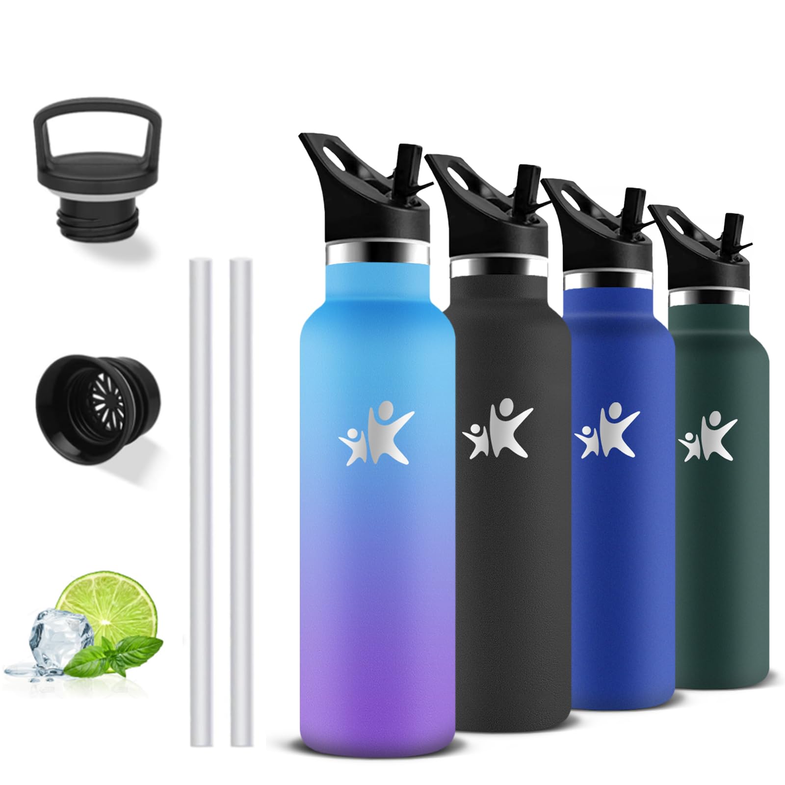 500ml Thermal Water Bottle, BPA Free, Water Bottle with Straw, No Leakage, Thermal Bottle, Keeps Hot for 12 Hours/Cold 24 Hours, Thermos for Yoga, Camping, Travel, Gym