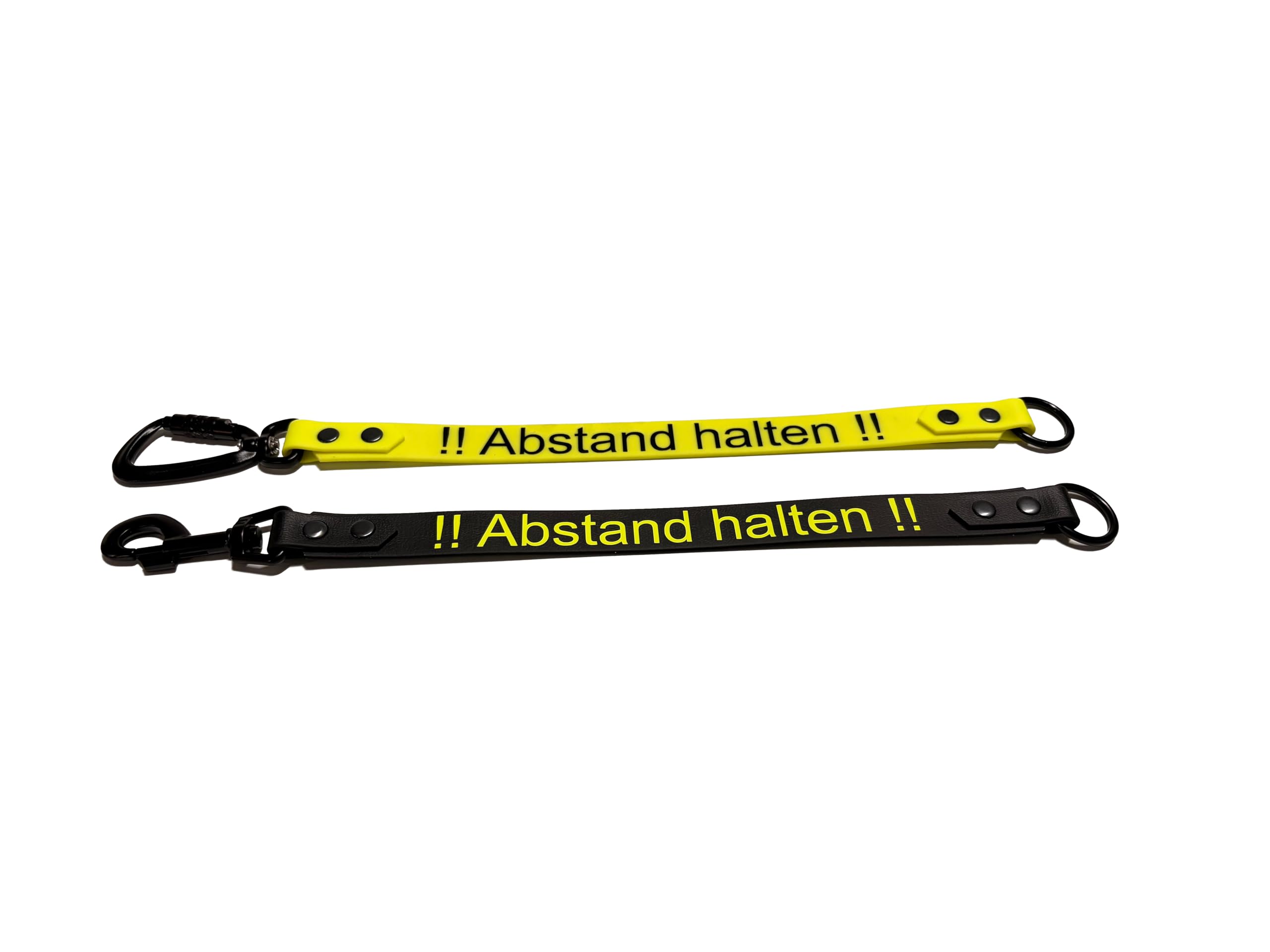 Hundeleine Adapter mit Beschriftung Abstand Halten, 2,5cm breit und Individuell Anpassbar, mit Karabiner, Sicherheitszubehör für Hunde