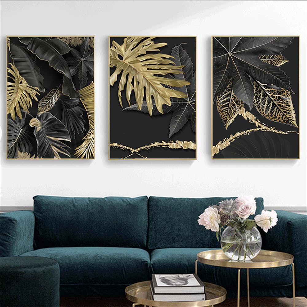 WBYZAC Wall Pictures-Golden Leaf Nordic Posters Prints Modern Canvas Painting Tropical Leaves Pictures Wall Art for Living Room Kitchen Home Decor-30 * 50cm*3PCS (No Frame)