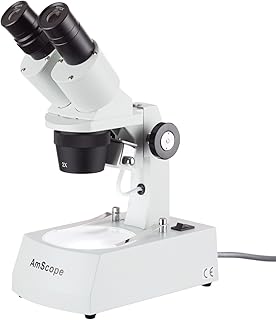 AmScope SE306R-AY Forward-Mounted Binocular Stereo Microscope, WF10x and WF15x Eyepieces, 20X/30X/40X/60X Magnification, 2X and 4X Objectives, Upper and Lower Halogen Lighting, Reversible Black/White Stage Plate, Arm Stand, 120V