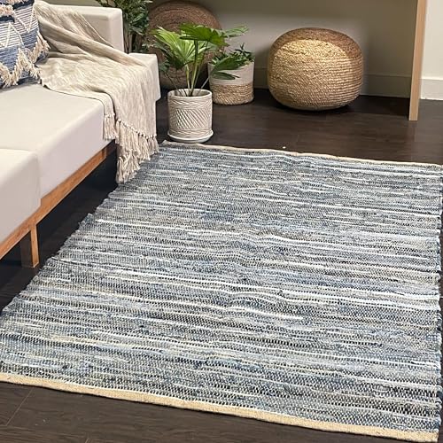 Tapete decorativo Denim Blue 3x5 pies algodón y yute miniatura 2