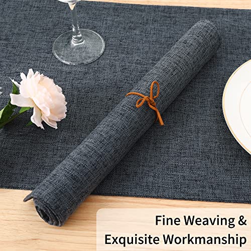 Homaxy Cotton Linen Placemats For Dining Table Set Of 4, Heat Resistant Washable Table Mats, Easy To Clean Place Mats, 13" X 19", Charcoal Gray #TOP5