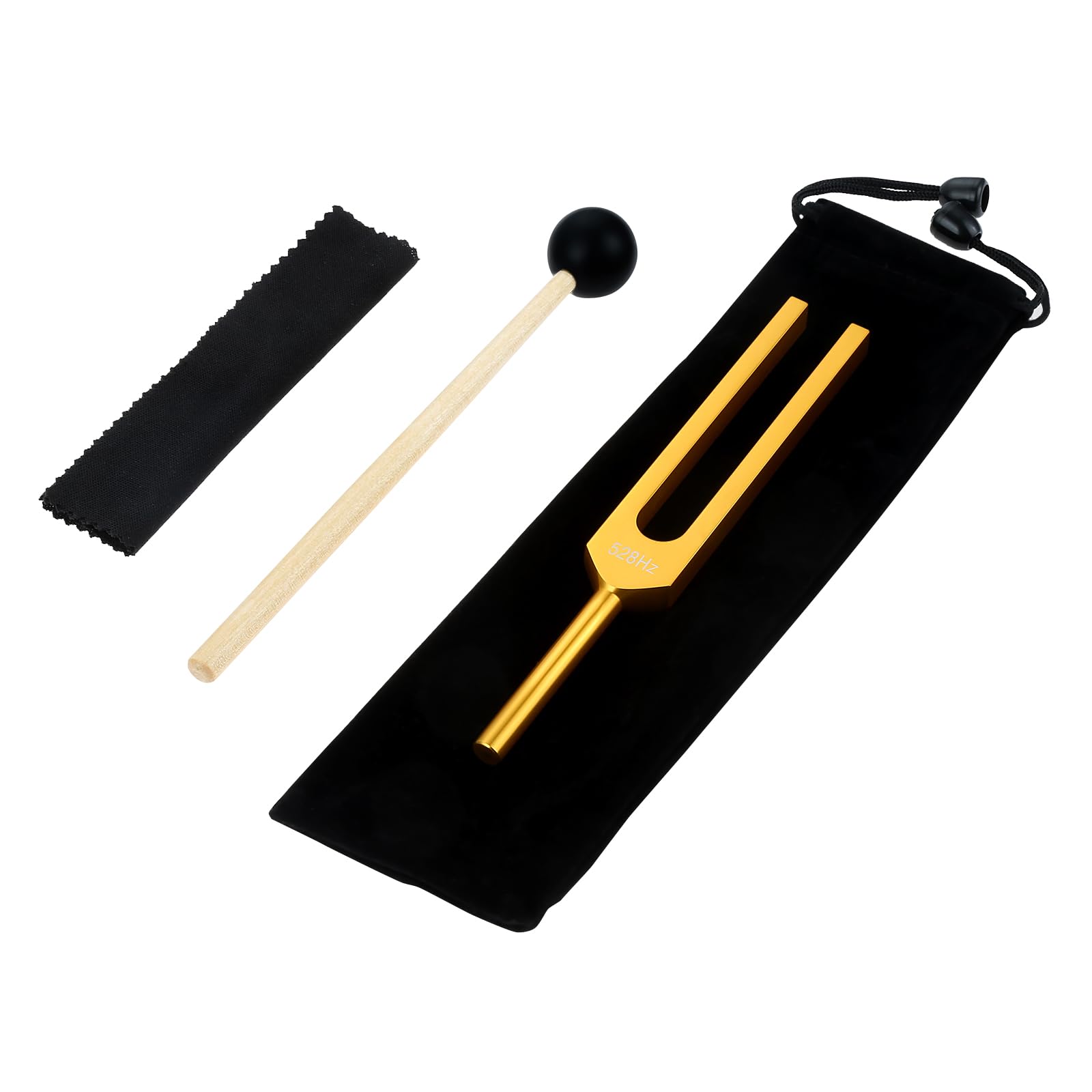 528 Hz Tuning Fork DNA Healing, Chakra, Sound Therapy, Keep Body, Musical Instrument, Meditation, Golden Solfeggio Tuning Forks 528 Hz with Silicone Hammer, Cleaning Cloth and Bag