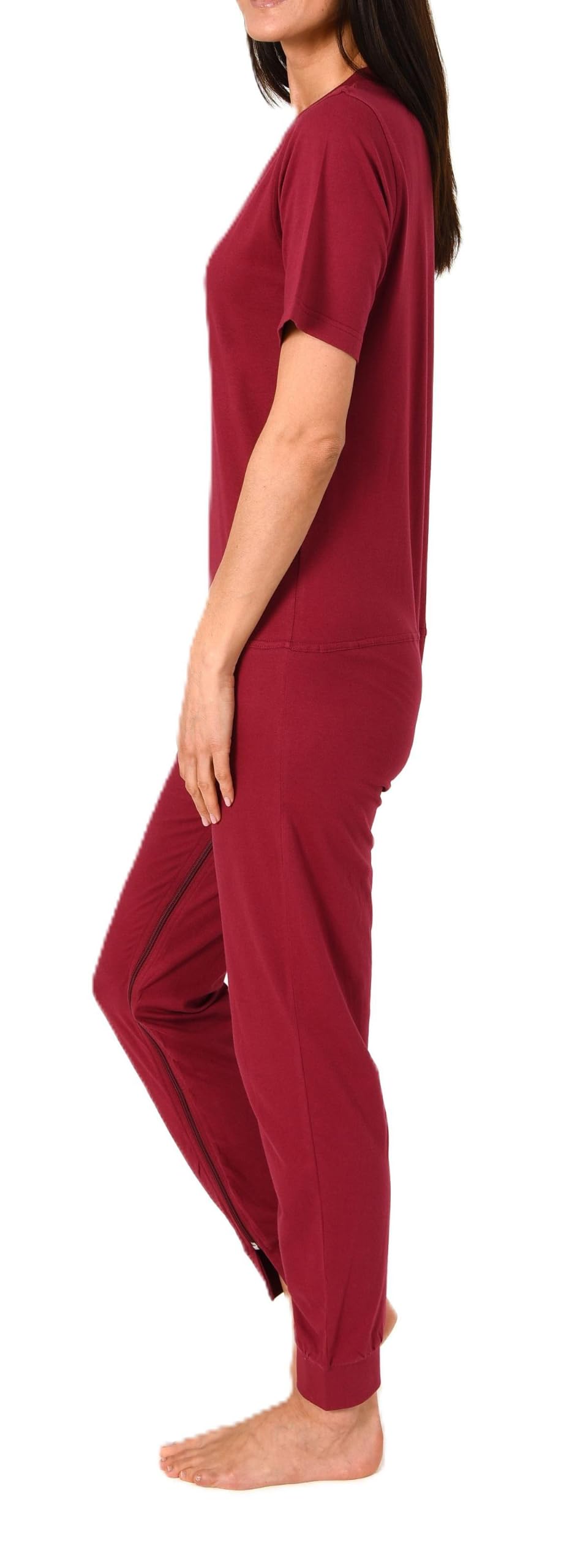 Normann Care Damen Pflegeoverall Kurzarm Schlafanzug mit Langen Bein und Reißverschluss am Bein