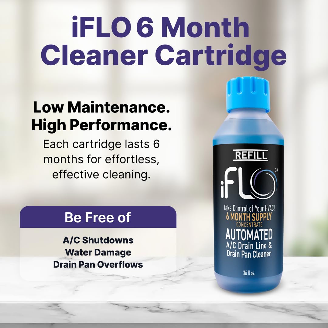 iFLO Smart - Limpiador de línea de drenaje de aire acondicionado y cartucho de limpiador de bandeja de drenaje, solución de sistema HVAC de acción rápida y duradera para obstrucciones y acumulaciones
