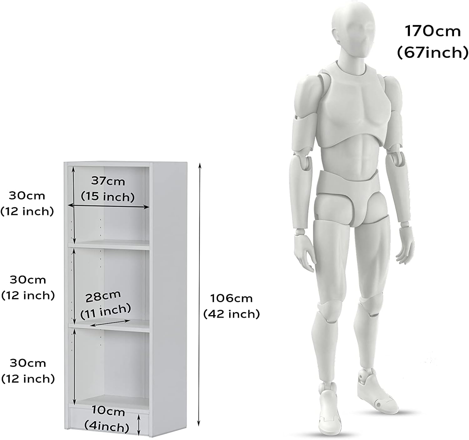 DeckUp Plank Lexis 3-Shelf Engineered Wood Book Shelf and Display Unit (White)