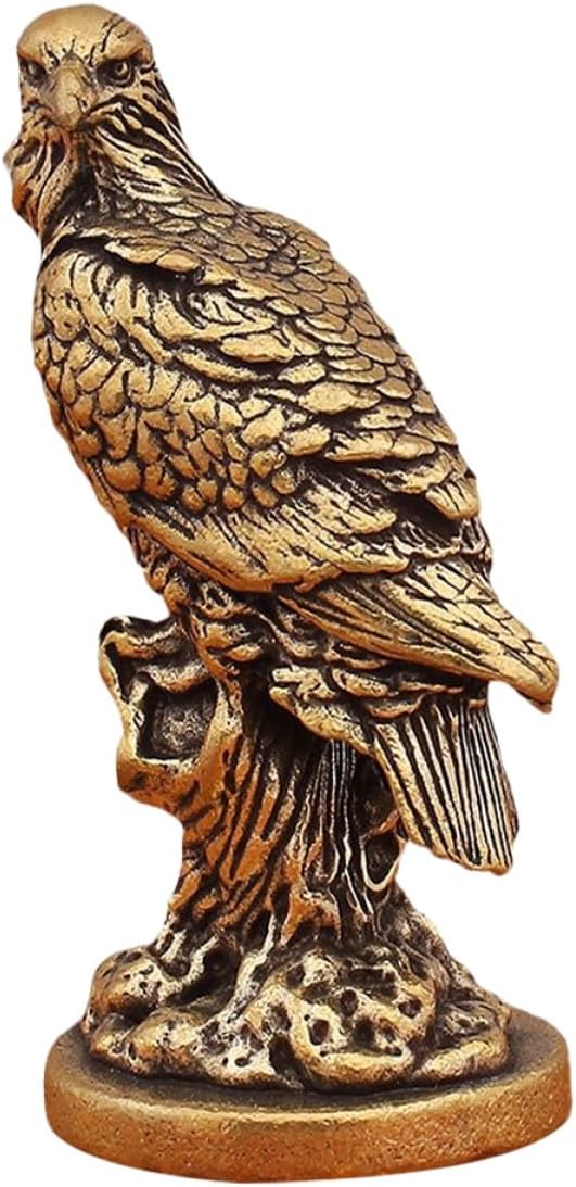 Vintage Brass Eagle Sculpture Figurine, Large Antique-Style Brass Bird Ornament for Tabletop Decor, Patriotic Home and Office Display, Miniature Hawk Statue