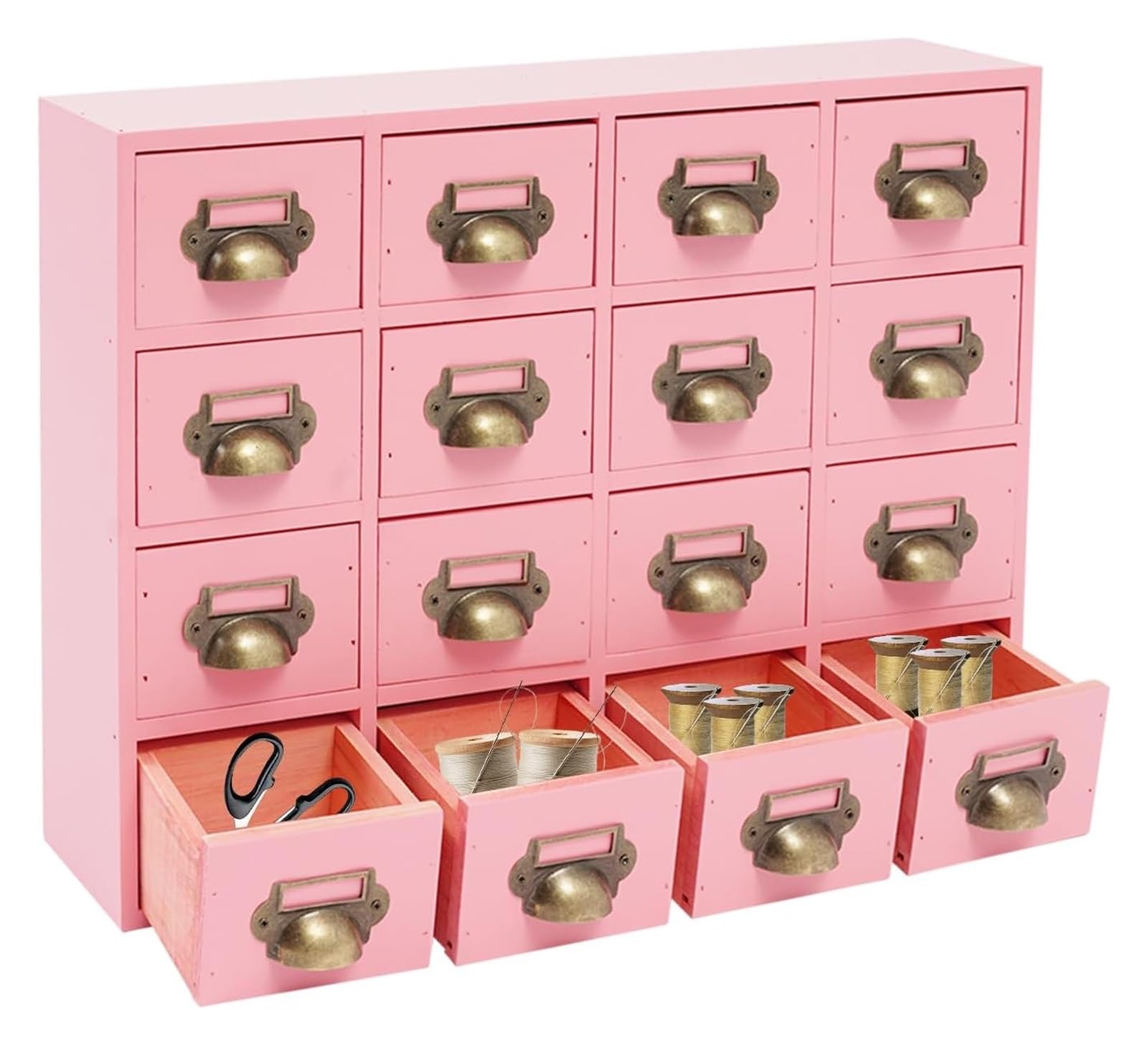 Organiseur de bureau rose à 16 tiroirs en bois d'apothicaire