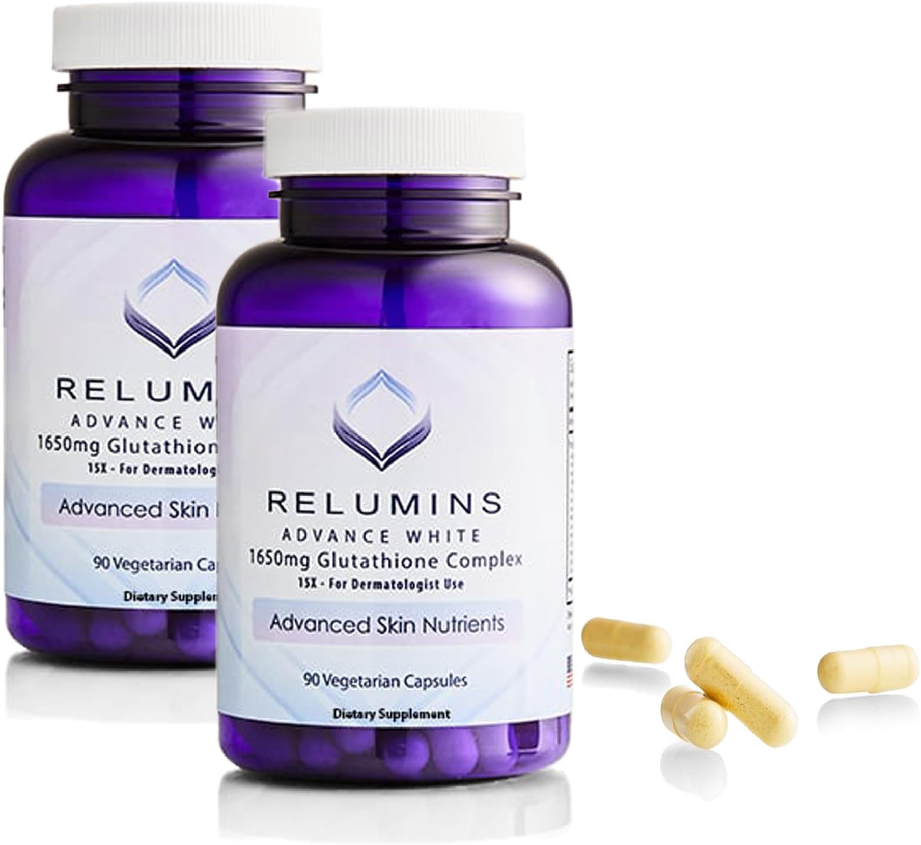 Relumins L-Glutathione Complex 1650mg - New Year, New You, Antioxidant Support with Alpha Lipoic Acid, NAC, L-Methionine & Vitamin E for Skin Health, Made in USA - 90 Vegetarian Capsules x 2 Bottles