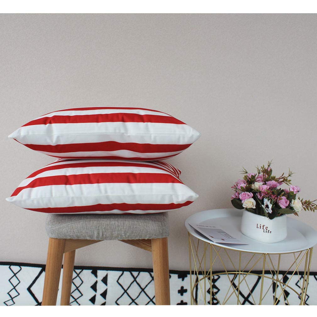 Rot-weiß Gestreifte Kissenbezüge – Set Mit 2 Dekorativen Bezügen, 45,7 X 45,7 Cm, Polyester