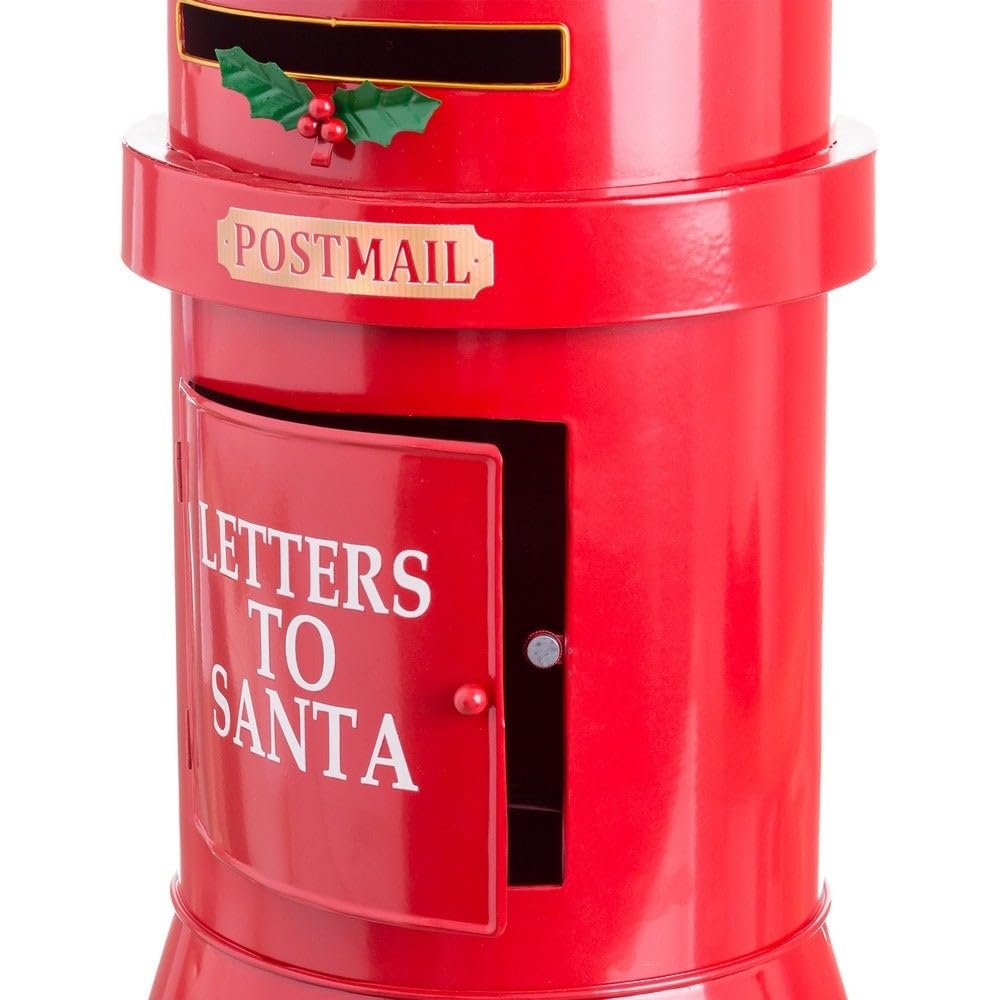 LOLAhome Buzón de Navidad con Ranura para Cartas Rojo de Metal de 38 cm
