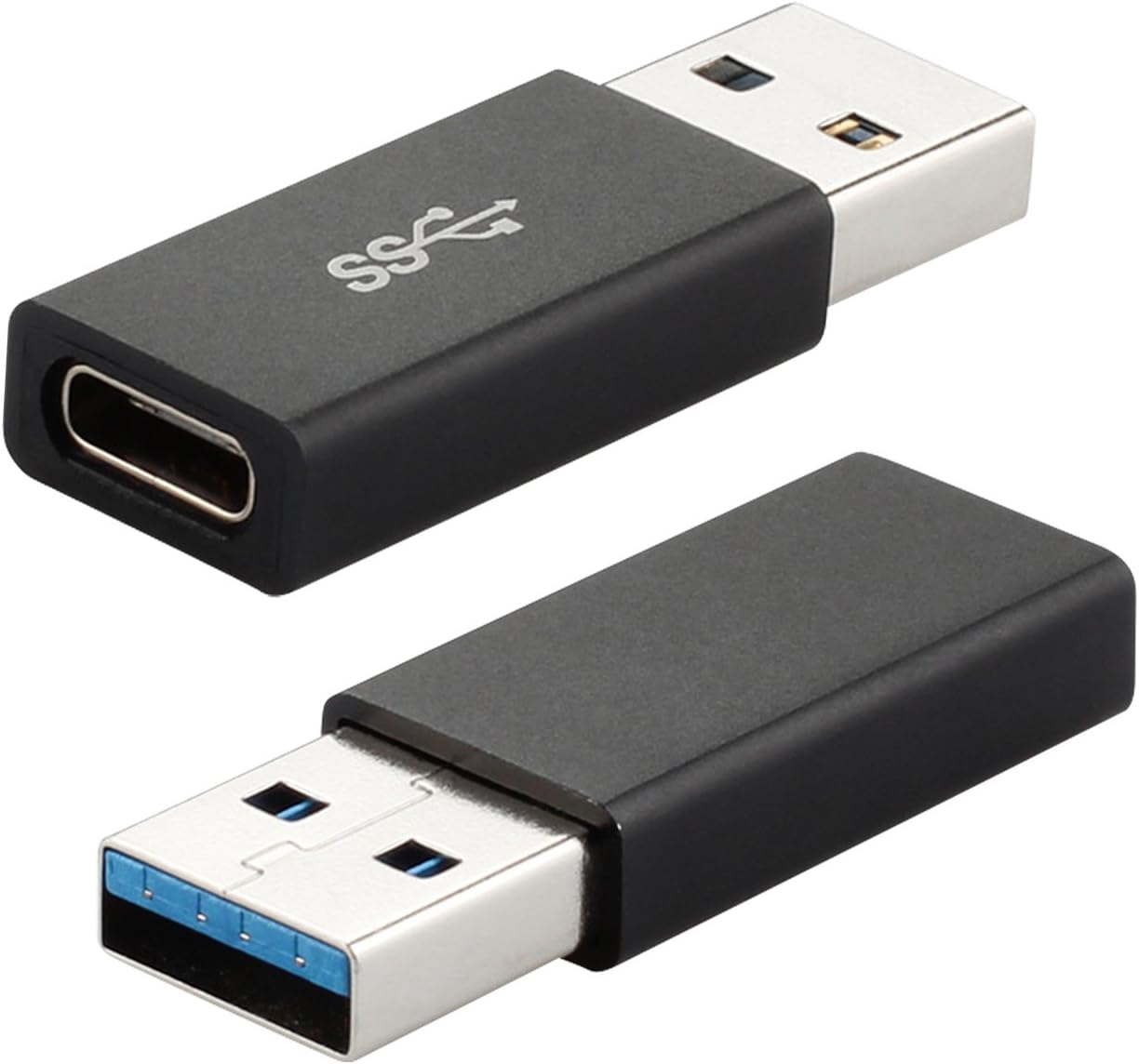 USB 3.0 Male (USB-A) to USB 3.1 Type C (USB-C) Female Connector Converter Adapter for USB Type-C Devices - Black - Pack of 2