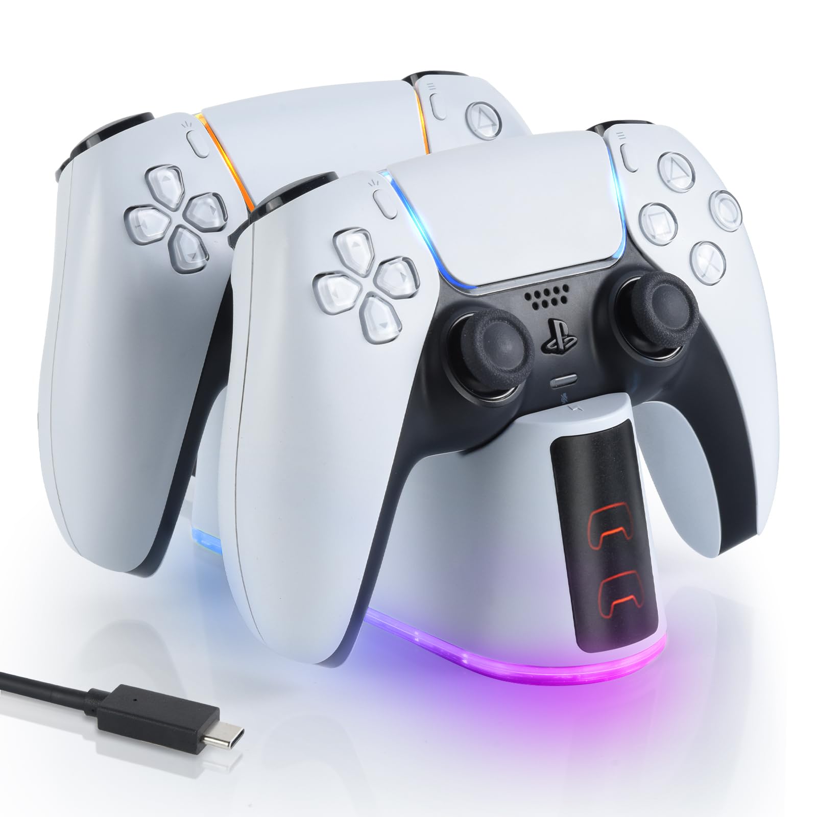 ELUTENG Stacja ładująca do kontrolera PS5 DualSense i Edge, RGB, akcesoria ze wskaźnikiem LED, ładowarka do kontrolera PlayStation 5 z 2-godzinnym czasem ładowania