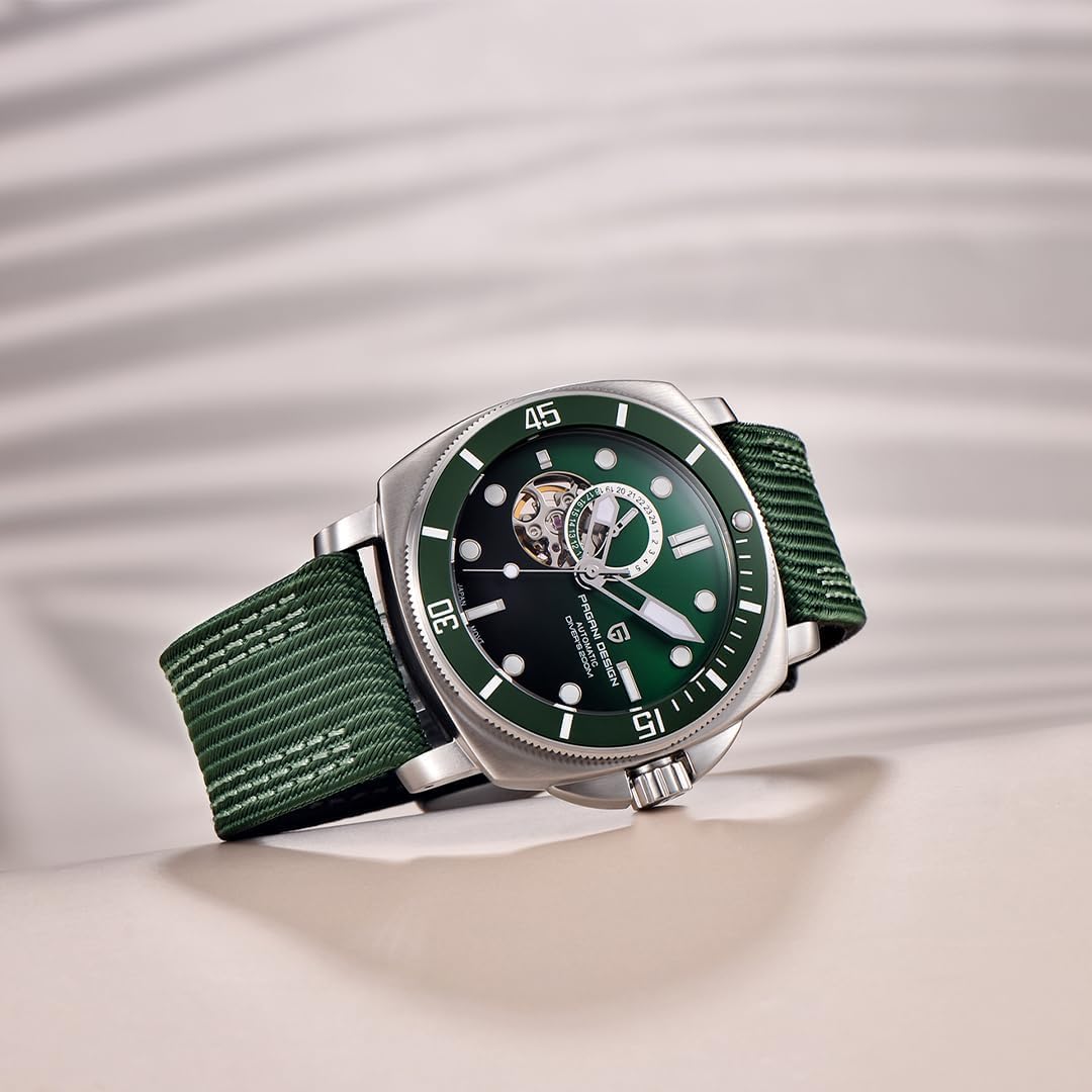 Pagani Design 1736 Montre mécanique Automatique Tourbillon Japon NH39 Verre Saphir Bracelet en Cuir 200 m Montre de plongée Sport pour Homme