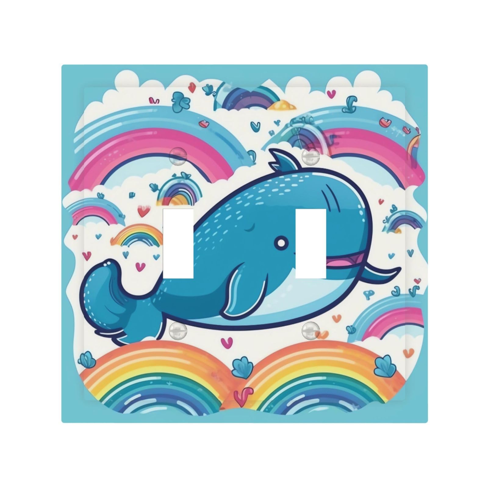 2-Gang Light Switch Cover Cartoon whale and rainbow Wall Plate for Electrical Outlets Double Decorator Wall Plates 4.9" x 5" Mid-size Receptacle Outlet Covers Blank Faceplate Cover
