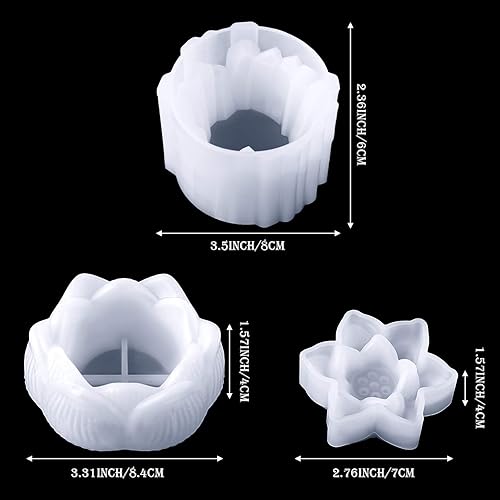 Miniatura 5 de Patelai Molde de 3 formas de resina para candelabros de flor de loto, moldes de silicona de fundición de epoxi para caja de joyería DIY, contenedor