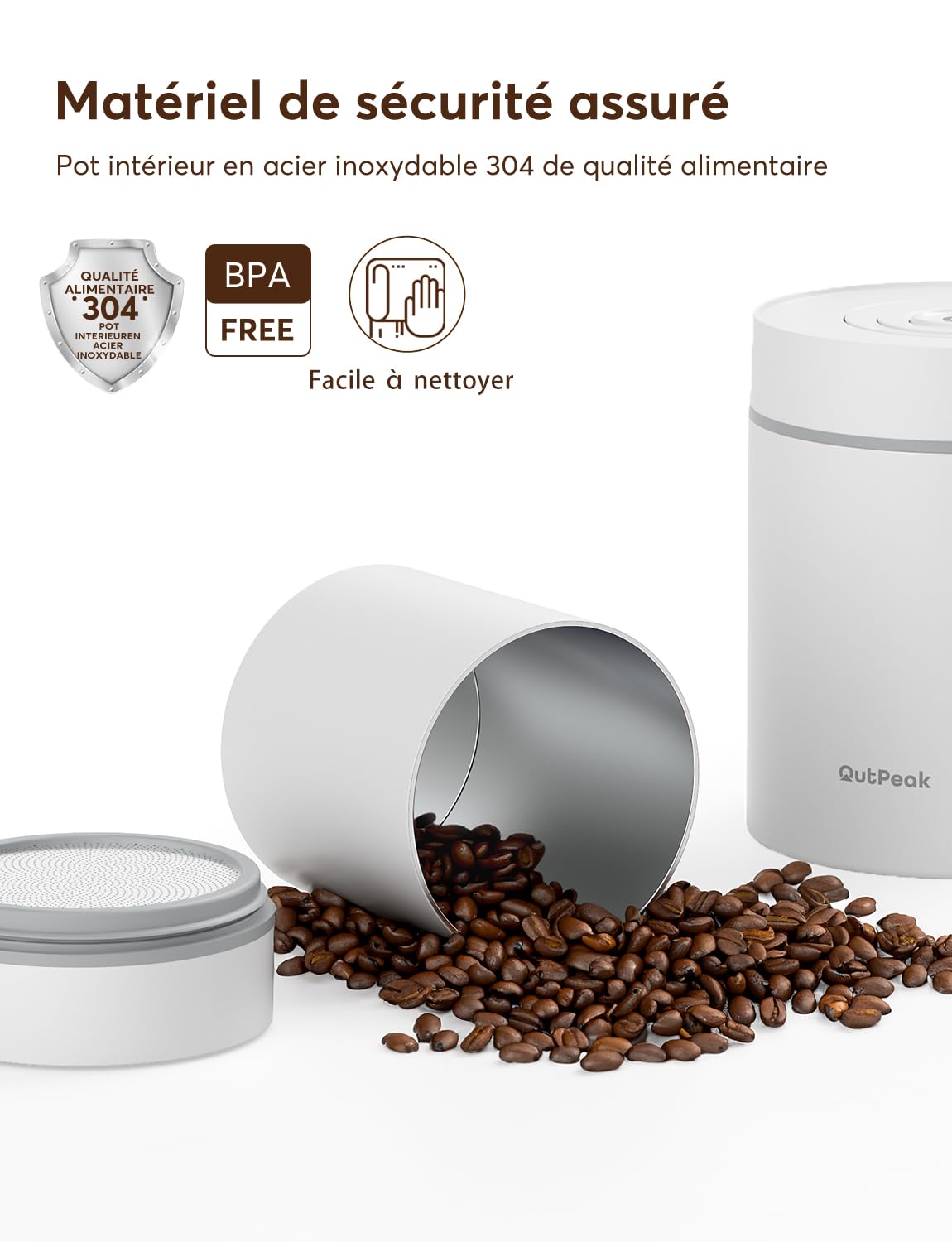 OUTPEAK Neo Latest Kilo – Boîte à café sous vide automatique, capacité de 1,5 L pour 500 g de grains de café, fonctionnement à un bouton, récipient de stockage de café en acier inoxydable avec