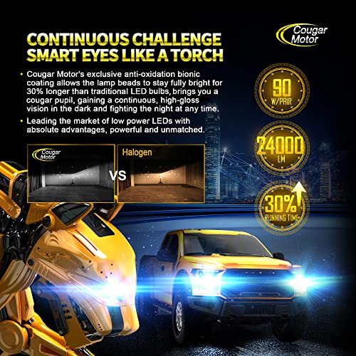 Cougar Motor 9007 Led Headlight Bulb, Hb5 90W Extremely Bright 6500K Cool White All-In-One Conversion Kit - Adjustable Beam, Halogen Replacement #TOP1