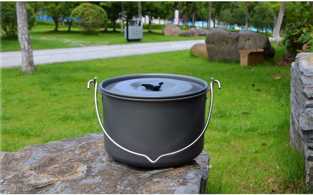 Hanging Pot with Lid Pot Heat-Resistant Cookware Wild Supplies Durable 5-8 People Walking Pot Outdoor Campfire Barbecue Cooking Tripod