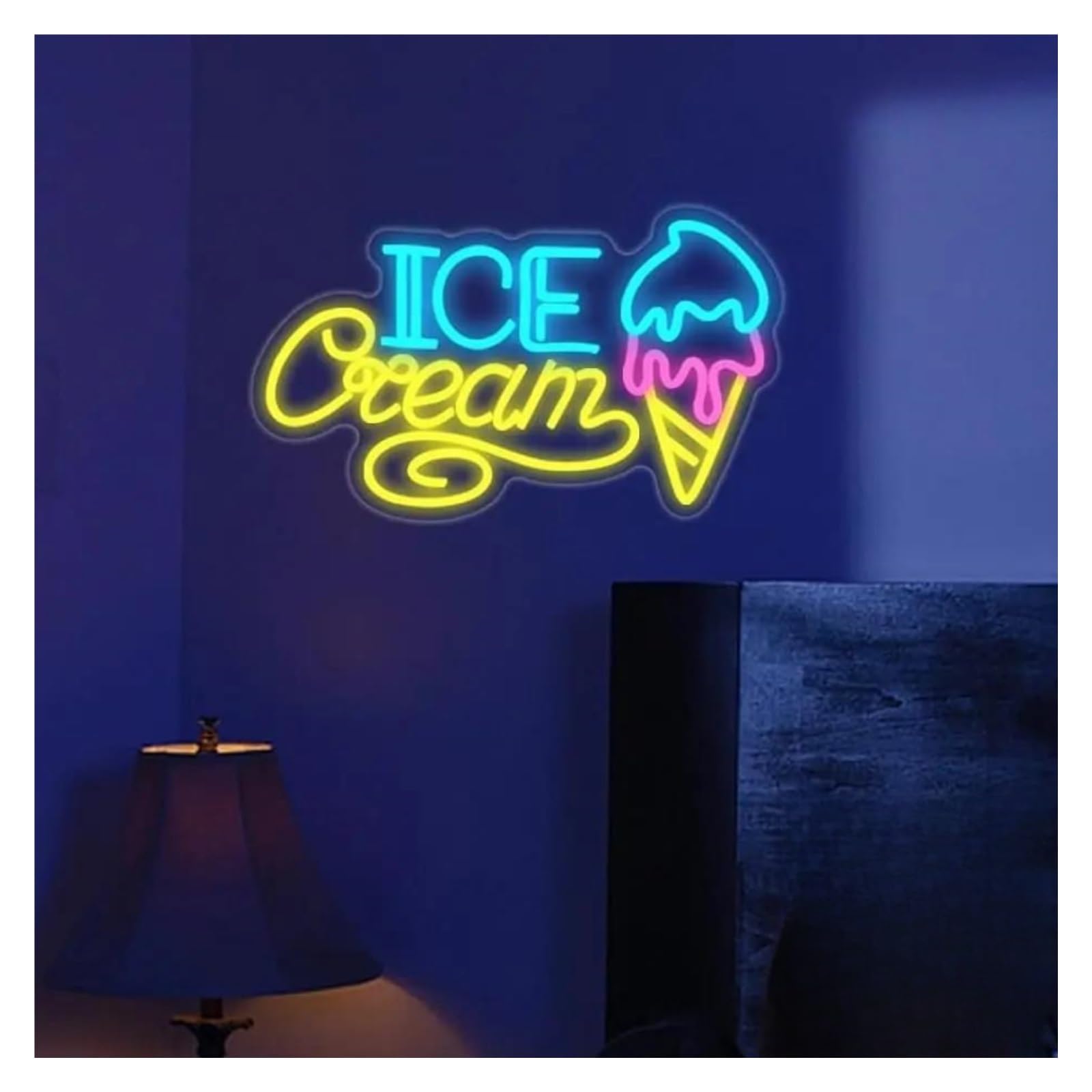 LEMST Sign Lamp Ice Cream Neon Sign USB Powered Adjustable Brightness Popsicle Neon Light for Cafe Drink Bar Business Shop Wall Decor 27cmx42cm