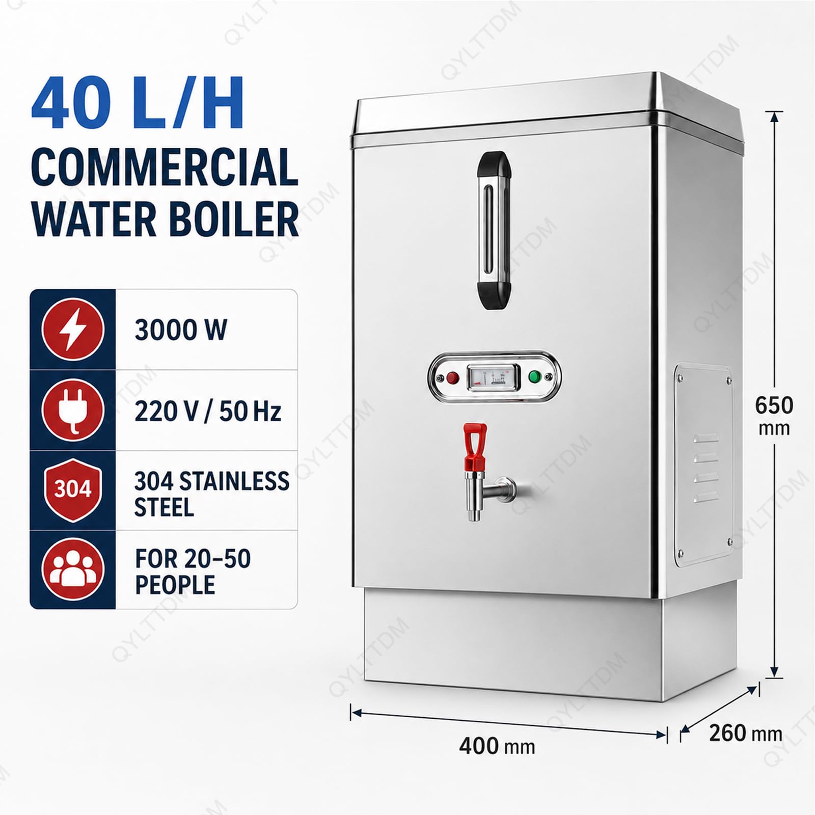 TYH Scaldabagno Commerciale da 40 Litri in Acciaio Inox, Automatico, con Doppia Filtrazione E Rifornimento Automatico Dellacqua, Dispenser di Acqua Calda con Rubinetto, A Basso Consumo Energetico