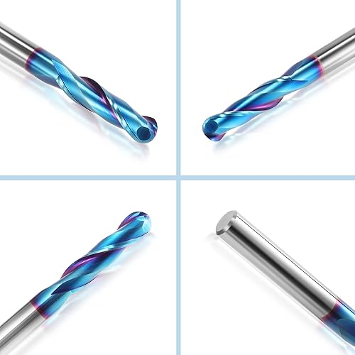 Miniatura 3 de HQMaster Brocas de enrutador CNC, fresadora de punta de bola de vástago de 14 pulgadas con revestimiento nano azul, brocas CNC en espiral para