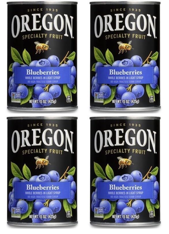 Oregon Fruit Products Blueberries in Light Syrup, 15 oz Family (Value Pack of 4 Cans (15 OZ each), Blueberries in Light Syrup)