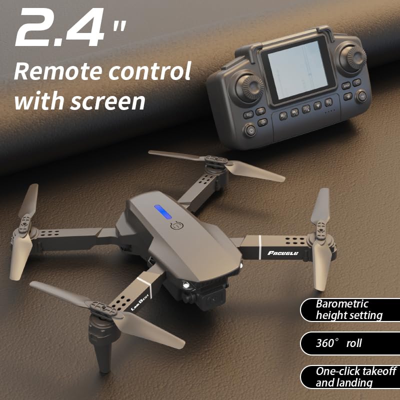 E88 Nova Drone con Telecomando a Schermo da 2.4" e Luci RGB, Trasmissione Video in Tempo Reale, Decollo/Rientro Automatico, Volo a Traiettoria - Drone Intelligente per Adulti e Principianti (black)