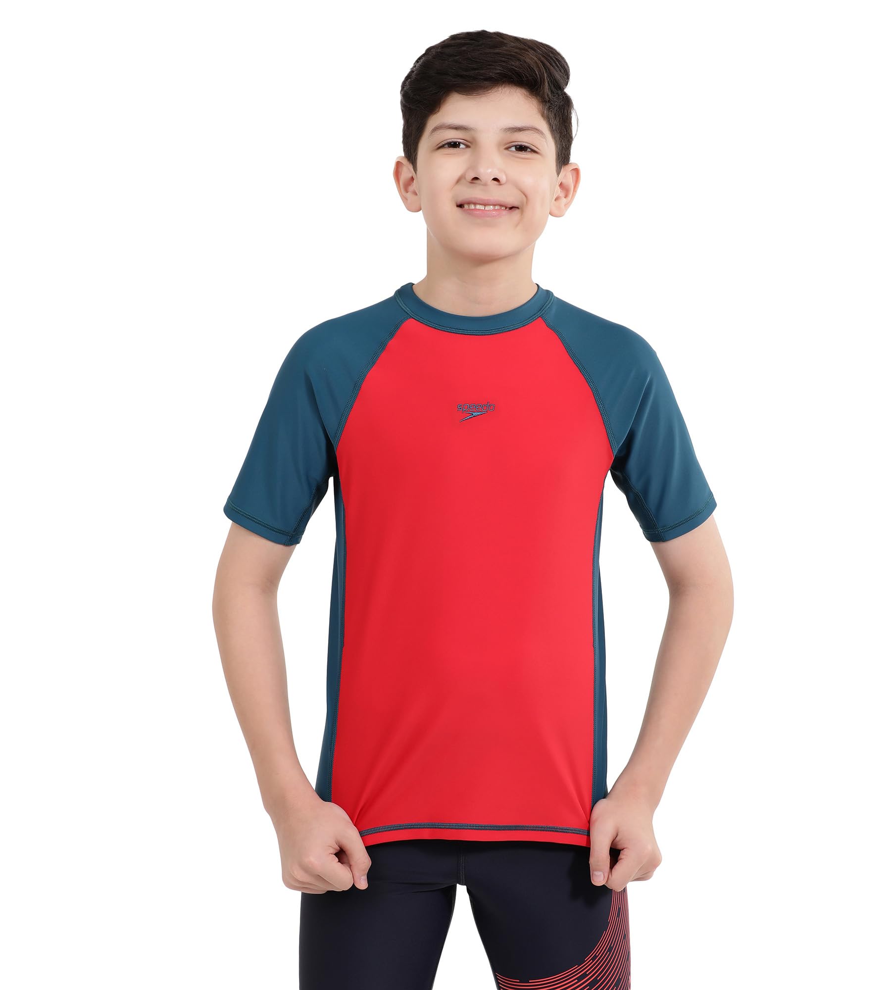 Speedo Boy's Endurance 10 High Chlorine Resistant UPF 40+ Sun Protection Short Sleeve Suntop-image-25
