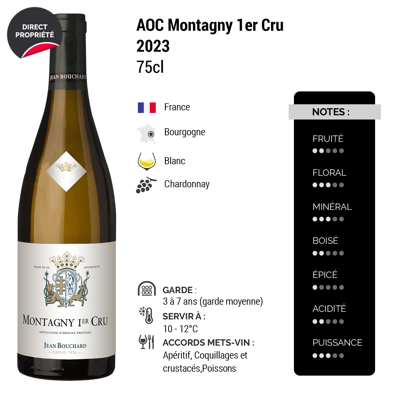 Montagny 1er Cru - Blanc 2023 - Jean Bouchard - Grand Vin Blanc de Bourgogne (6x75cl)