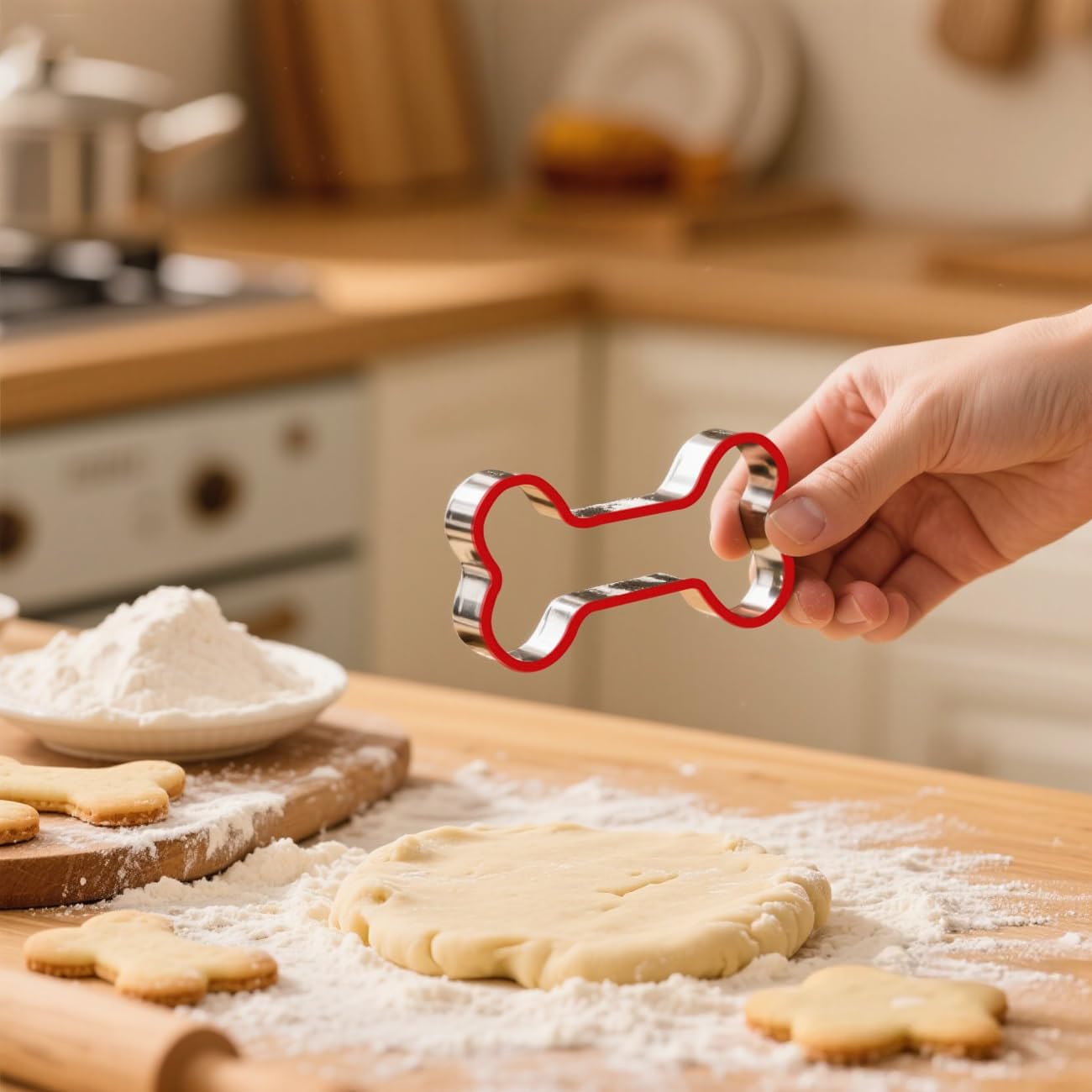 Dog Treats Cookie Cutter Set 6Pcs - Dog Bone & Paw Shapes, Stainless Steel Biscuit Mold with Soft PVC Cover, Assorted Sizes - Image 3