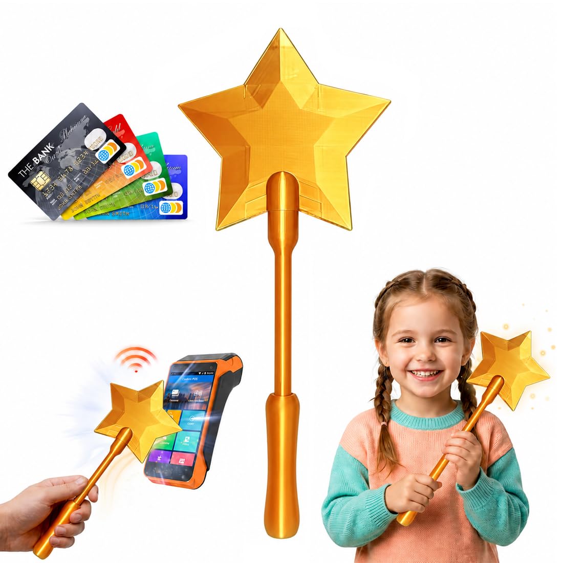 ARHZ 1PCS 3D Printed Wand, Credits Card Holder Wands, Contactless Payment Card Holder, Star Wand For Kids Teens Tech Lovers Cosplay Fans Magicians Performers Parties Shopping Travel Anime Conventions