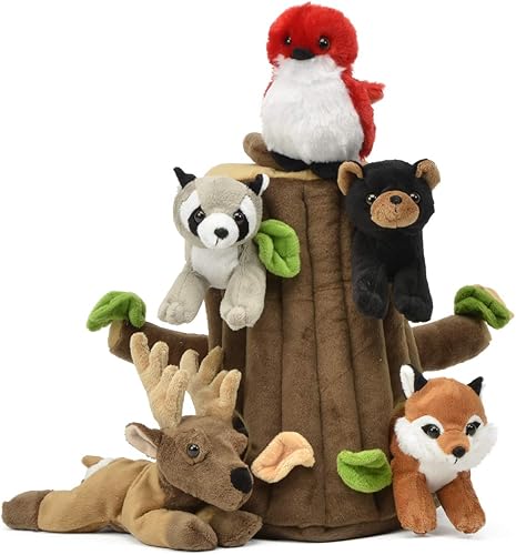 Unipak Casa del árbol del bosque de felpa con cinco (5) animales de peluche del bosque
