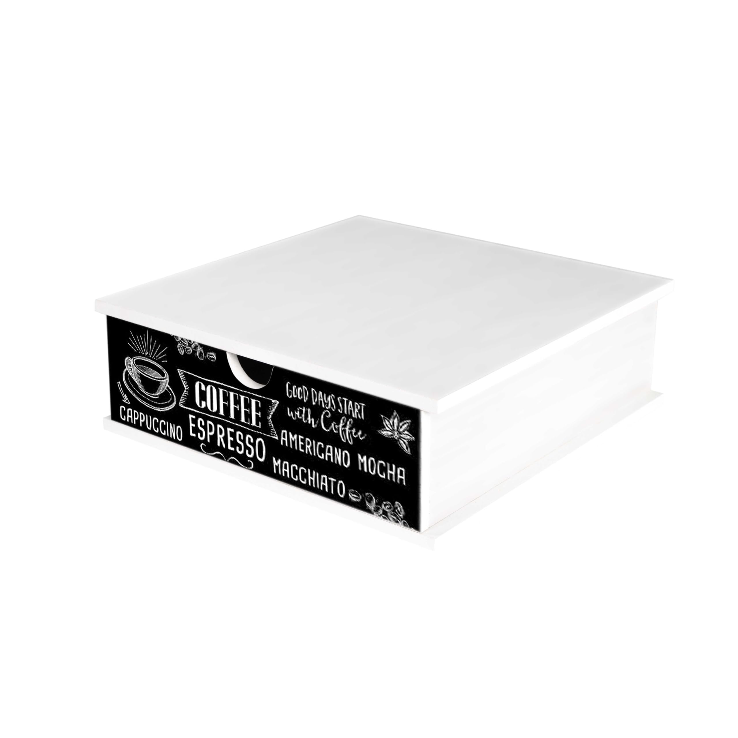 Lupia - Organizador de Cápsulas de Café en Madera, Cajón Extraíble, Organizer BLACKBOARD COFFEE Compatible con Marcas Principales, Ideal para Cocina y Oficina, Diseño Moderno en Blanco, 33x33x11 cm