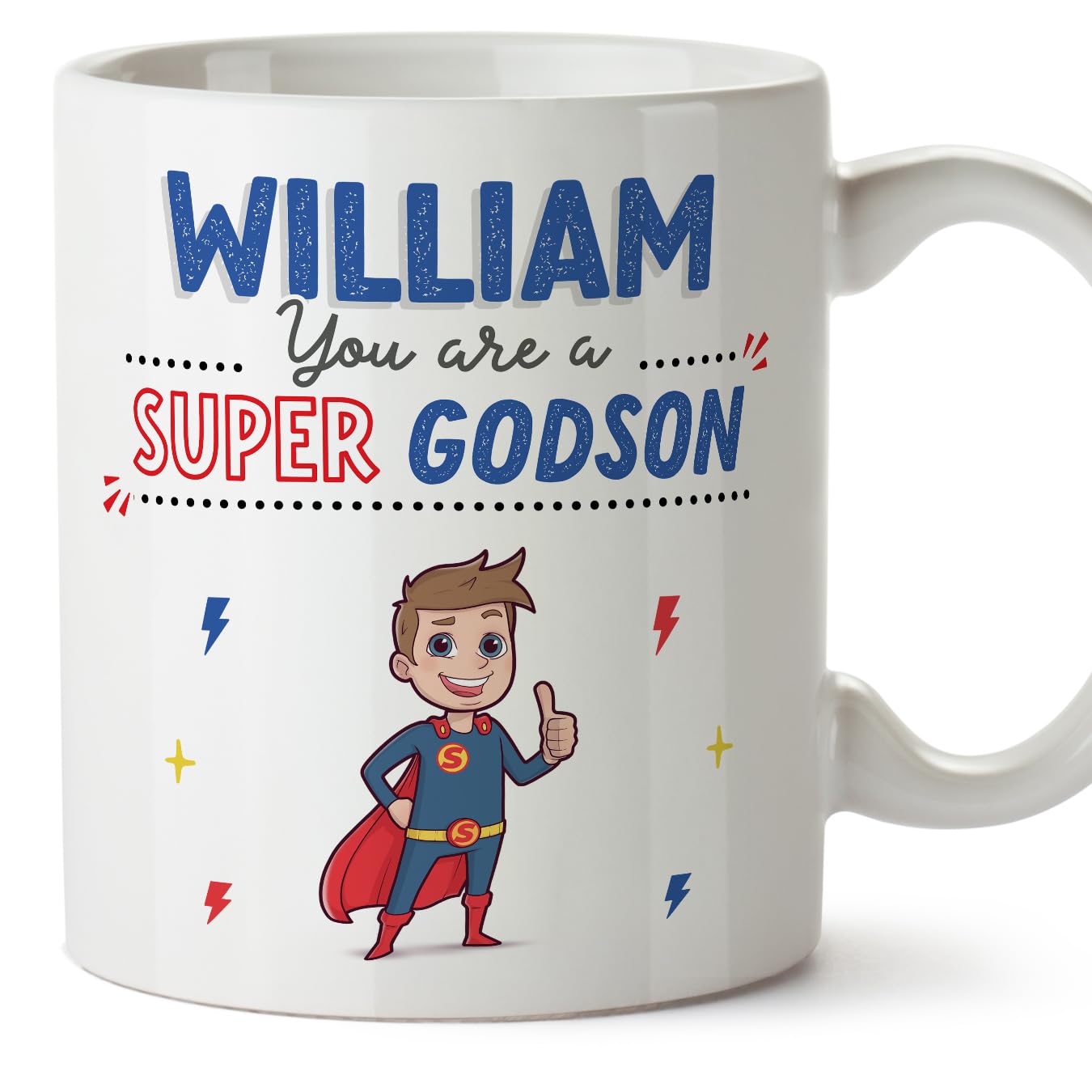 MUGFFINS Personalised Mug for Godson - in English - You are Super! - Funny Custom Gift - Ceramic 11oz Mug
