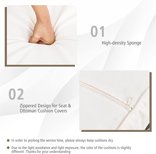 Miniatura 7 de Tangkula Patiojoy - Juego de muebles de patio de mimbre de 7 piezas, juego de conversación de madera de acacia con 2 otomanos y 2 mesas auxiliares