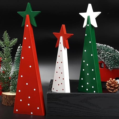 Miniatura 3 de Decoraciones de Navidad para interiores, decoración de Navidad - 3 piezas de señales de árbol de Navidad de madera con estrellas para el hogar,