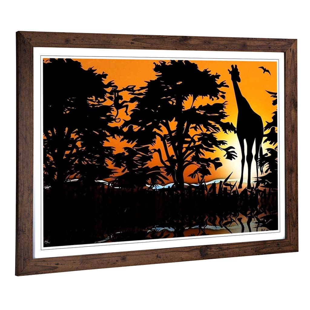 Big Box Art Framed Print of Sunset and Giraffe Landscape (2) Design | Wall Art Picture | Home Decor for Kitchen, Living Room, Bedroom, Hallway, Walnut, A2 / 24.5x18 Inch / 62x45cm