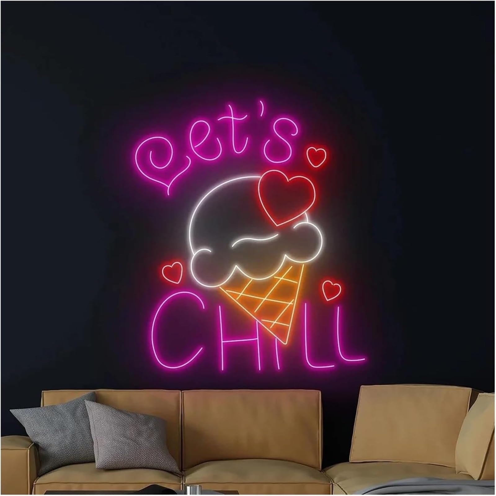 Personnalisé pour enseignes lumineuses Néon signe Enseigne Lumineuse Murale Let's Chill Pour Crème Glacée, Magasin De Cornets Glace, Café, 38cm