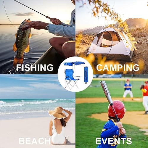Miniatura 3 de CozyBox - Silla portátil con toldo de sombra, sillas de playa para adultos, toldo, asiento de campamento y sillas plegables para exteriores, sillas